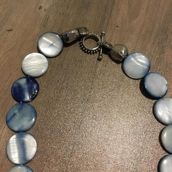 Large Blue Circular Pendant on a Blue and White Chunky Statement Necklace New - Picture 3 of 3